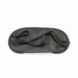 A black sleep mask with an elastic strap, featuring a smooth, lightweight fabric design.