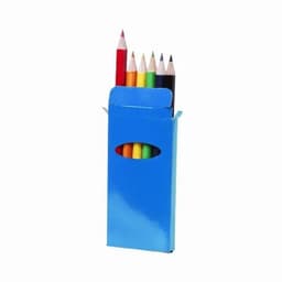 A box of coloured pencils in various shades, featuring red, orange, yellow, green, blue, black, and purple.