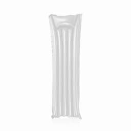 A drink bottle with a clear, transparent design, featuring a vertical striped pattern and a simple logo.