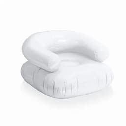 An inflatable lounge chair in white with a rounded backrest and a cushioned seat. It has a simple, modern design.
