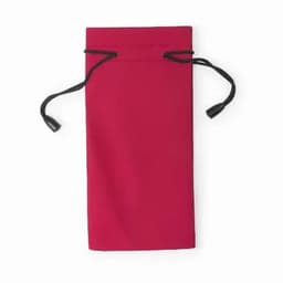 A drawstring pouch in a vibrant red colour, made of fabric with black cord closures.