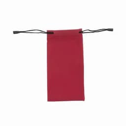 A red drawstring pouch with a black cord for closure, featuring a smooth fabric texture.