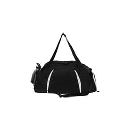 A black sports bag with reflective details, featuring a drink bottle attached to the side.