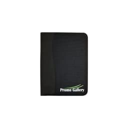 A4 compendium in black with a sleek design and a branding logo on the bottom right.