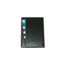 A black A4 compendium with a sleek design, featuring a cover pocket and visible magazine peeking out.