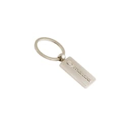 A silver 3D metal key ring featuring a rectangular design and a circular attachment loop.