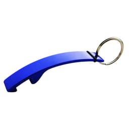 A drink bottle opener in a vibrant blue colour with a keyring attachment and a simple, sleek design.