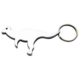 A drink bottle opener shaped like a kangaroo, featuring a silver finish and a keyring attachment.