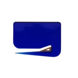 A blue square letter opener with a sleek design and a triangular blade for opening envelopes.