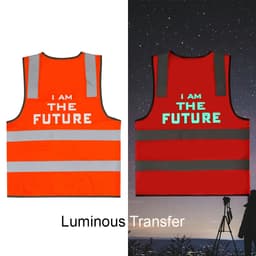 Hi-Vis safety vest in orange and red with reflective strips, featuring a logo and luminous transfer.