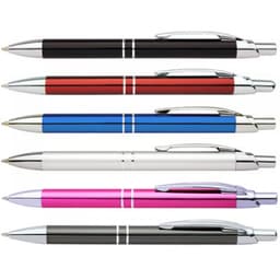 Six Mirage Pens in various colours: black, red, blue, white, pink, and silver. Each features a sleek design with a logo.