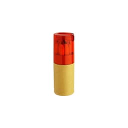 A cardboard tube containing colourful colouring pencils, capped with a red plastic top.