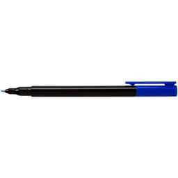 A marker pen with a black body and blue tip. It features a clip on the cap.