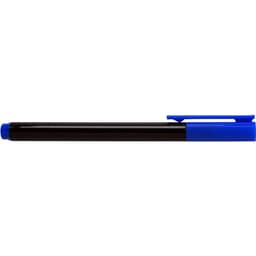 A blue CD/DVD marker pen with a black body and blue cap, featuring a logo on the side.