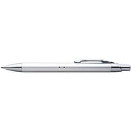 A silver mechanical pencil with a sleek design and a clip, featuring a slight shine and a pointed tip.