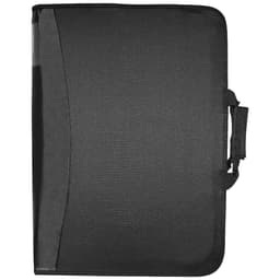 A black Pen Display Folder with a handle and a smooth surface, featuring a side pocket.