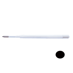 A black refill for a pen with a white barrel. The refill features a silver tip.
