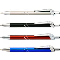 Four Osprey pens in silver, black, red, and blue, each featuring a sleek design and a clip.