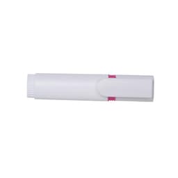 A white highlighter with a pink grip and cap. The product features a logo on its body.