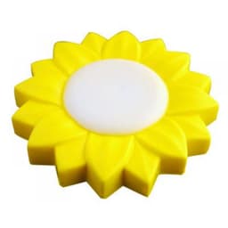 A stress-relief toy shaped like a bright yellow flower with a white centre.
