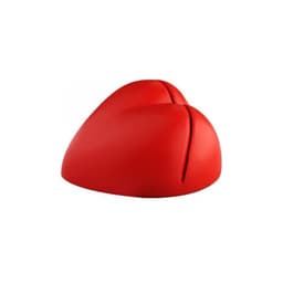 A red heart-shaped paper holder with a slit at the top, featuring a smooth surface and a rounded base.