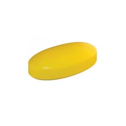 A yellow oval-shaped product with a smooth surface. It features a logo on one side.