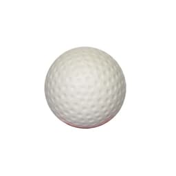 A white stress golf ball with a dimpled surface, featuring a small logo.