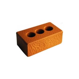 An orange stress brick with a textured surface and three circular indentations on top. It has a simple, solid design.