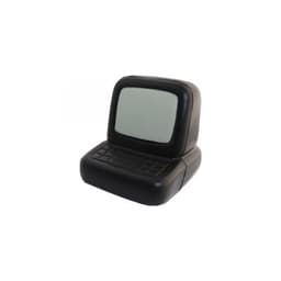 A black stress relief toy shaped like a computer monitor and keyboard. It has a smooth, soft surface.