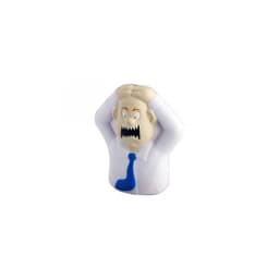 A stress relief figure depicting a frustrated man in a white shirt and blue tie, with exaggerated facial features.