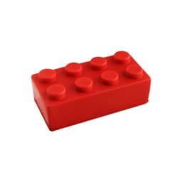 A red building block with eight circular studs on top, featuring a smooth finish and rectangular shape.