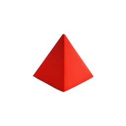 A red stress pyramid, featuring a triangular shape, made of soft material. It has a simple design with no visible branding.