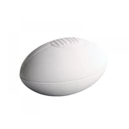 A large white rugby ball with textured grip and smooth surface, featuring a logo.