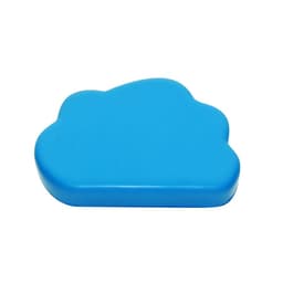 A blue stress-relief toy in the shape of a cloud. It has a smooth, soft surface and a rounded design.