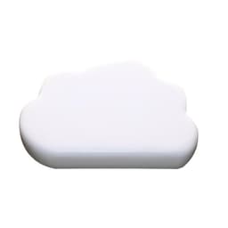 A white cloud-shaped stress relief toy with a smooth surface. It features a logo on one side.