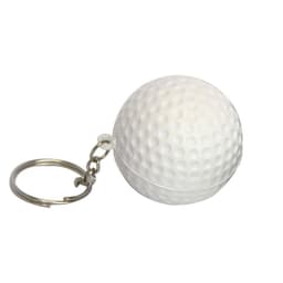 A white golf ball keyring with a textured surface, attached to a metal keychain.
