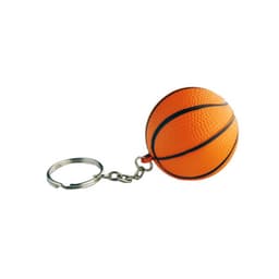 An orange basketball keyring with a textured surface and a metal keychain attachment.