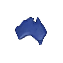 A stress relief toy in the shape of Australia, coloured in blue, with a smooth texture.