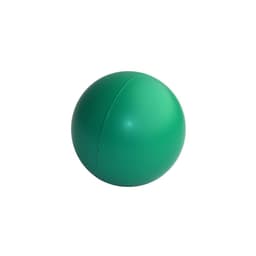 A green stress ball with a smooth, rounded surface, featuring a subtle seam. It has a simple design and no visible branding.
