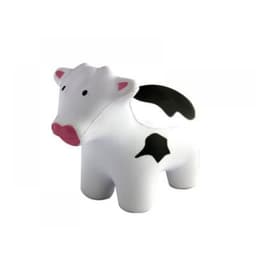 A white and black stress cow with a pink nose and ears. Features a simple design and a smooth texture.