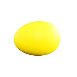 A stress relief egg in a vibrant yellow colour, smooth and oval-shaped, featuring a branding logo.