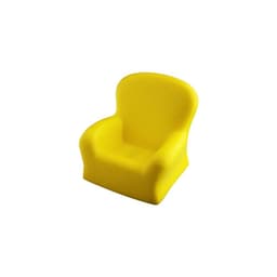 A yellow stress chair with a smooth, soft design, featuring a rounded back and armrests.