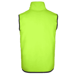 A high-visibility polar vest in bright yellow, featuring a collar and black trim. Designed for safety and warmth.
