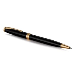 A black ballpoint pen with gold accents and a sleek design. The pen features a logo and is elegantly styled.