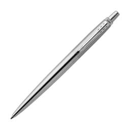 A brushed stainless steel ballpoint pen featuring a sleek design and a clip for easy attachment.