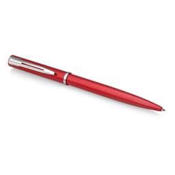A red ballpoint pen with a sleek design and a silver clip. The pen features a logo on its body.