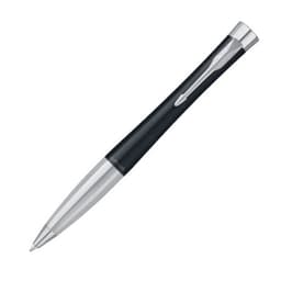 A ballpoint pen in muted black with a silver clip and tip, featuring a sleek, matte finish.