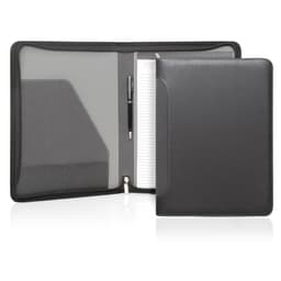 A black executive zipper folder featuring a notepad, pen, and multiple pockets for organisation. Includes branding.