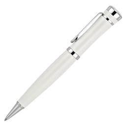 A white metal ballpoint pen with silver accents and a clip, featuring a glossy finish.