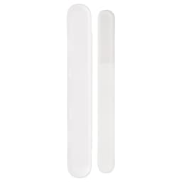 A set of two glass nail files in white, one large and one small, with a sleek design.